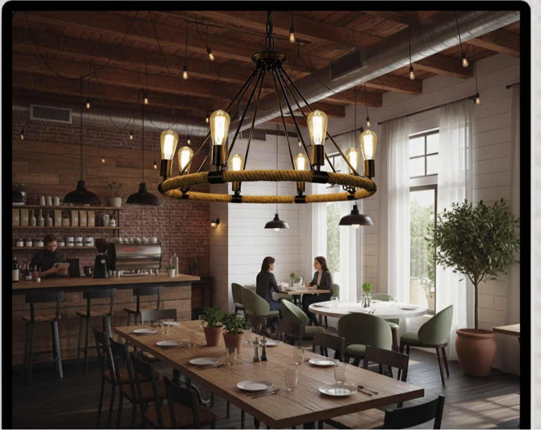 Round Rope and Iron Hanging Light.