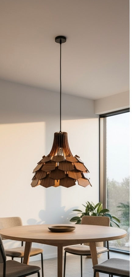 Artistic Wood-Layered Pendant Light