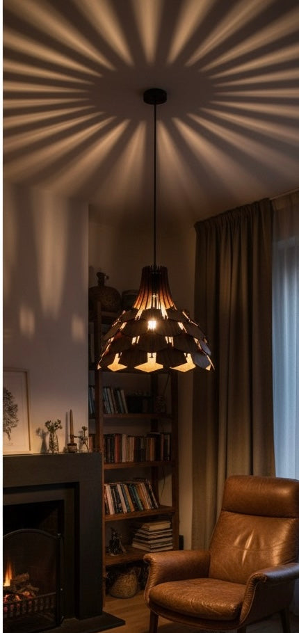Artistic Wood-Layered Pendant Light